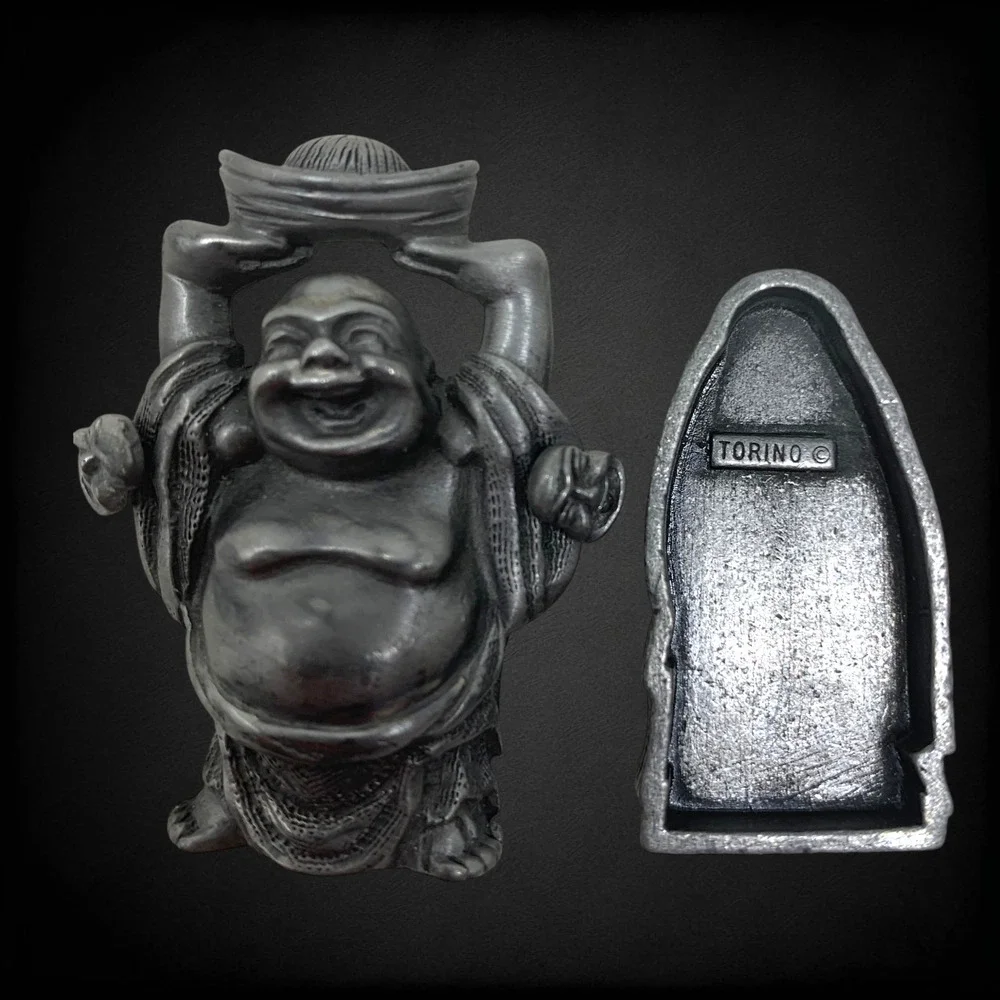 Vintage Torino Pewter Laughing Buddha Mini Trinket Box Hidden Compartment